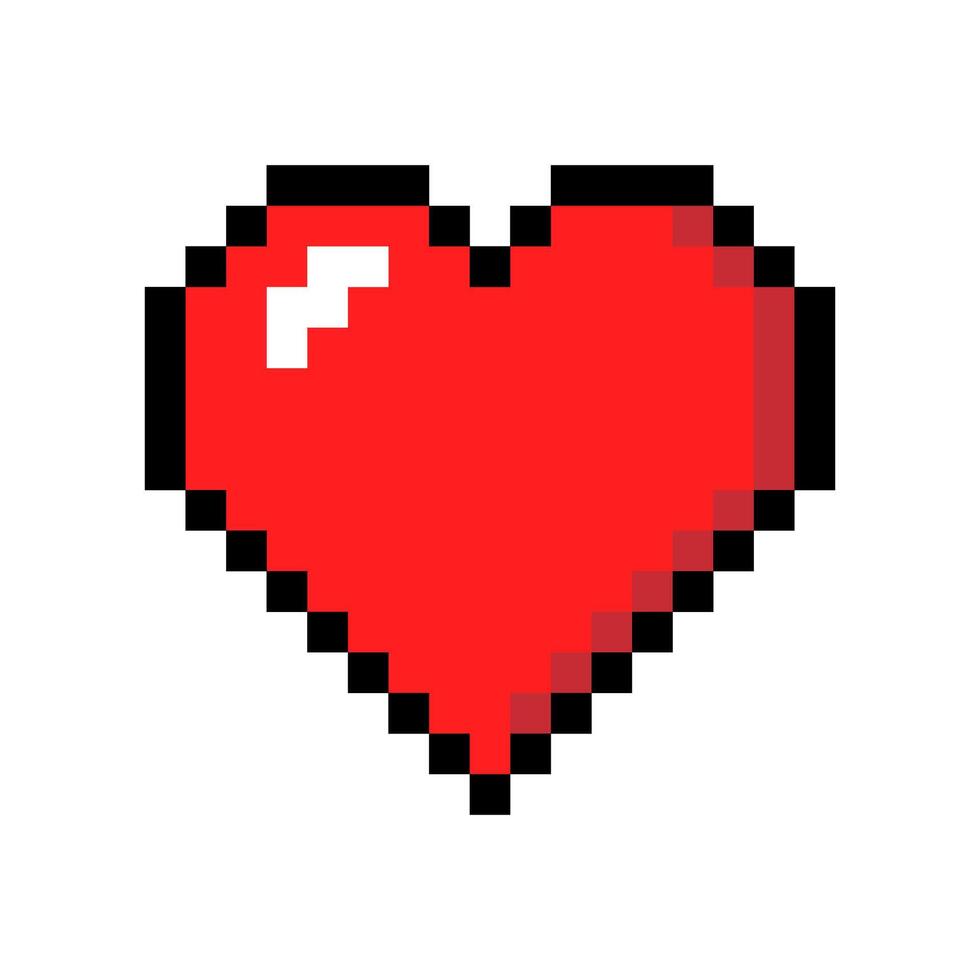 Pixel art red heart icon, pixelated heart symbol with black outline, love sign isolated on white background, pixelated red heart icon, valentine icon, transparent , illustration. vector