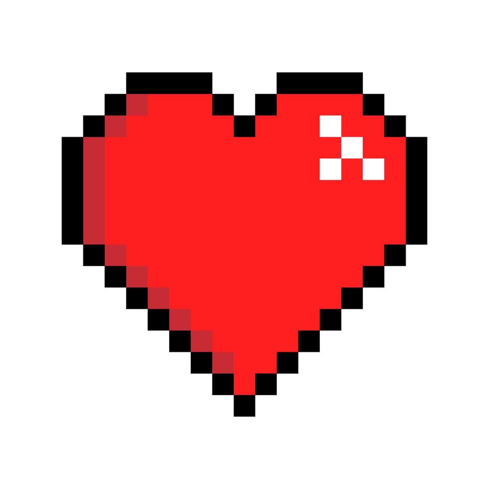 Pixelated red heart icon with black outline, pixel art heart, love sign isolated on white background, pixelated red heart symbol, valentine icon, transparent , illustration. vector