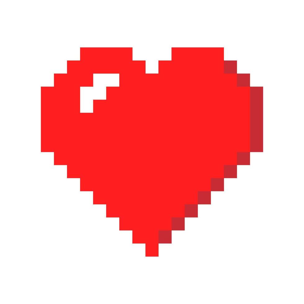 Pixel art red heart icon, pixelated heart symbol, love sign isolated on white background, pixelated red heart icon, valentine icon, transparent , illustration. vector