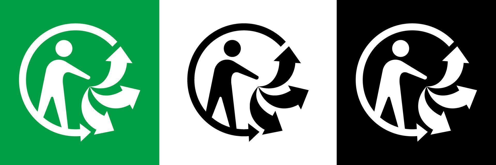 Triman sign, Triman recycling icon black, white, and green. Triman Logo isolated symbol, Illustration vector