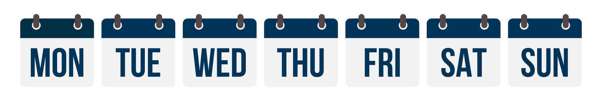 Week calendar icon illustration. Every day of the week calendar flat icon set. Weekly calendar with seven days, weekly colorful calendar template, and weekend days name icon transparent . vector