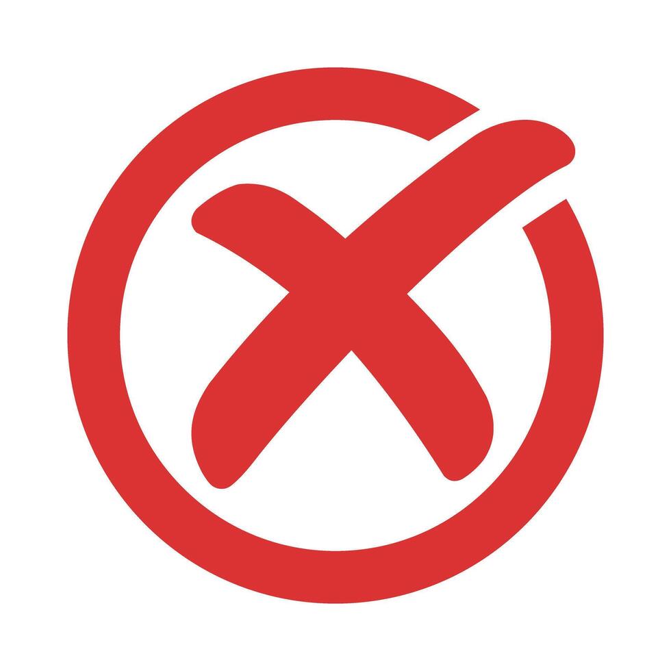 Red cross mark, Hand drawn style x, cross sign in red color, simple x symbol, cross mark sign in outline circle shape vector