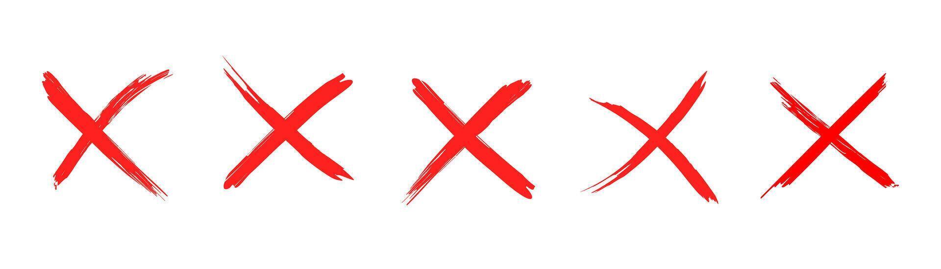 Red cross mark set, Hand drawn style x, cross sign in red color, simple x symbol, grunge cross mark sign collection vector