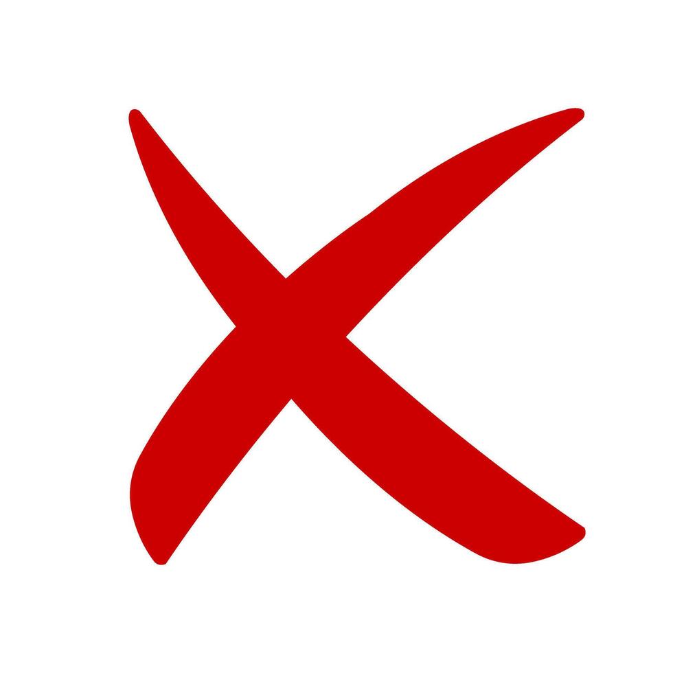 Red cross mark, Hand drawn style x, cross sign in red color, simple x symbol in marker drawn style vector