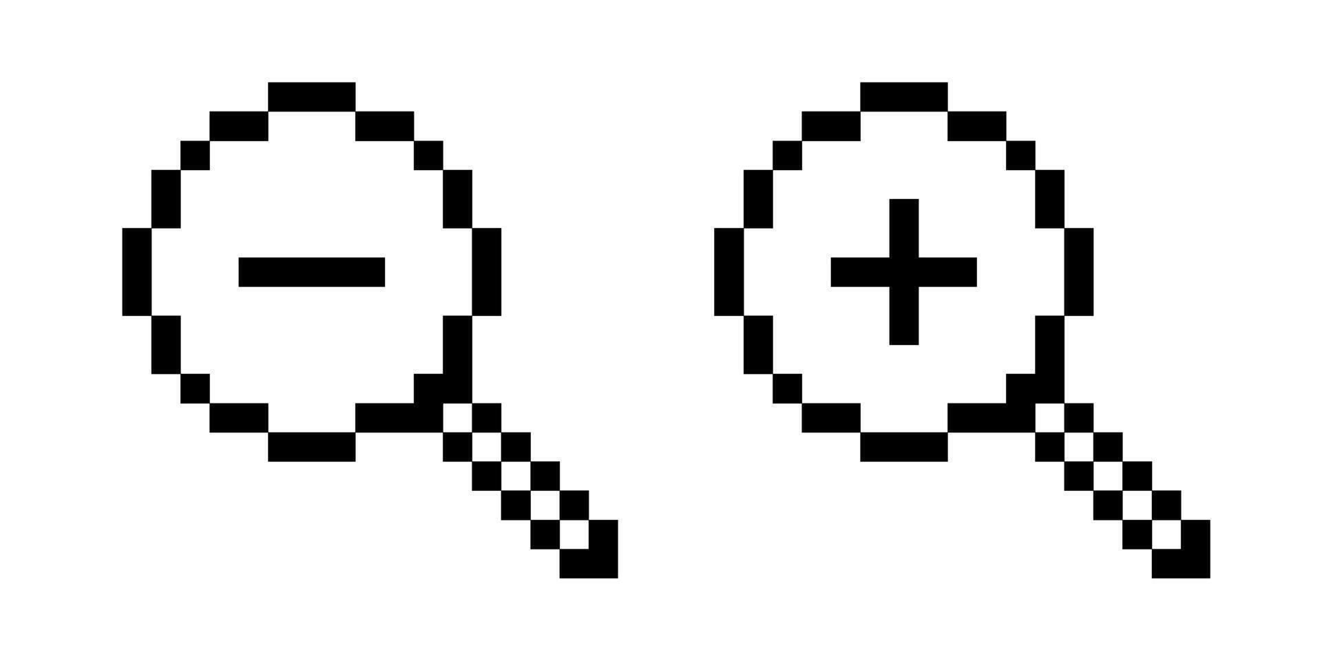 Magnifier pixel icon search symbol magnifying glass cursor zoom in out handle sharpened navigation exploration optical indicator old goggles technology concept, transparent , illustration vector