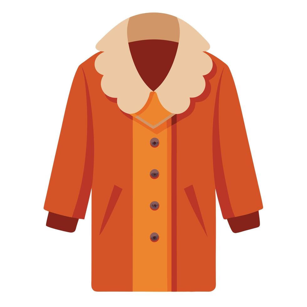 Orange Winter Coat with Fur Collar and Buttons Isolated on White Backdrop vector