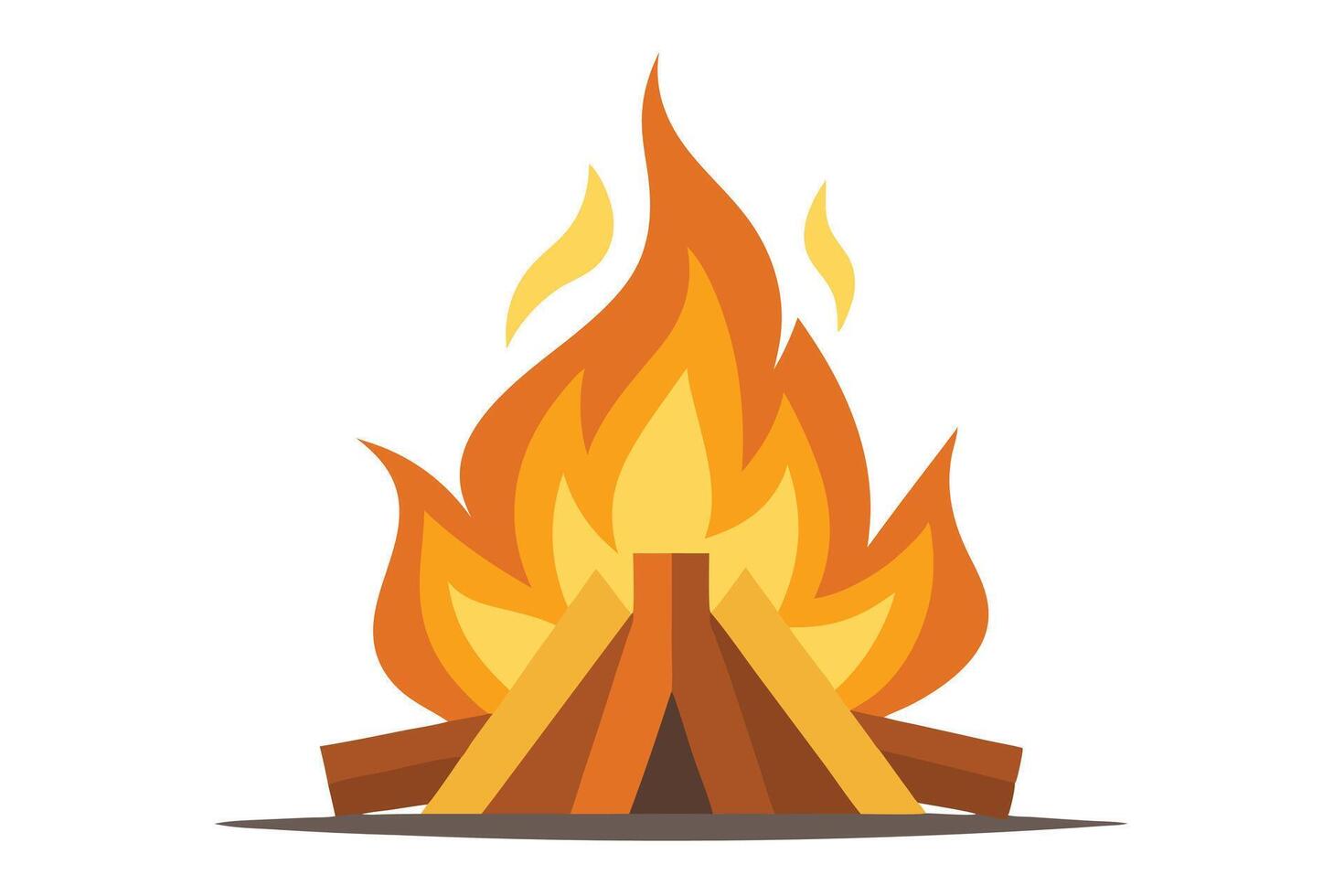 Stylized Bonfire Illustration Wood Log Fire with Yellow Flames on Isolated White Background vector