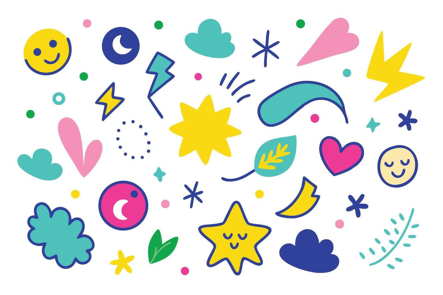 Playful Design Diverse Set of Whimsical Icons and Colorful Doodle Elements vector