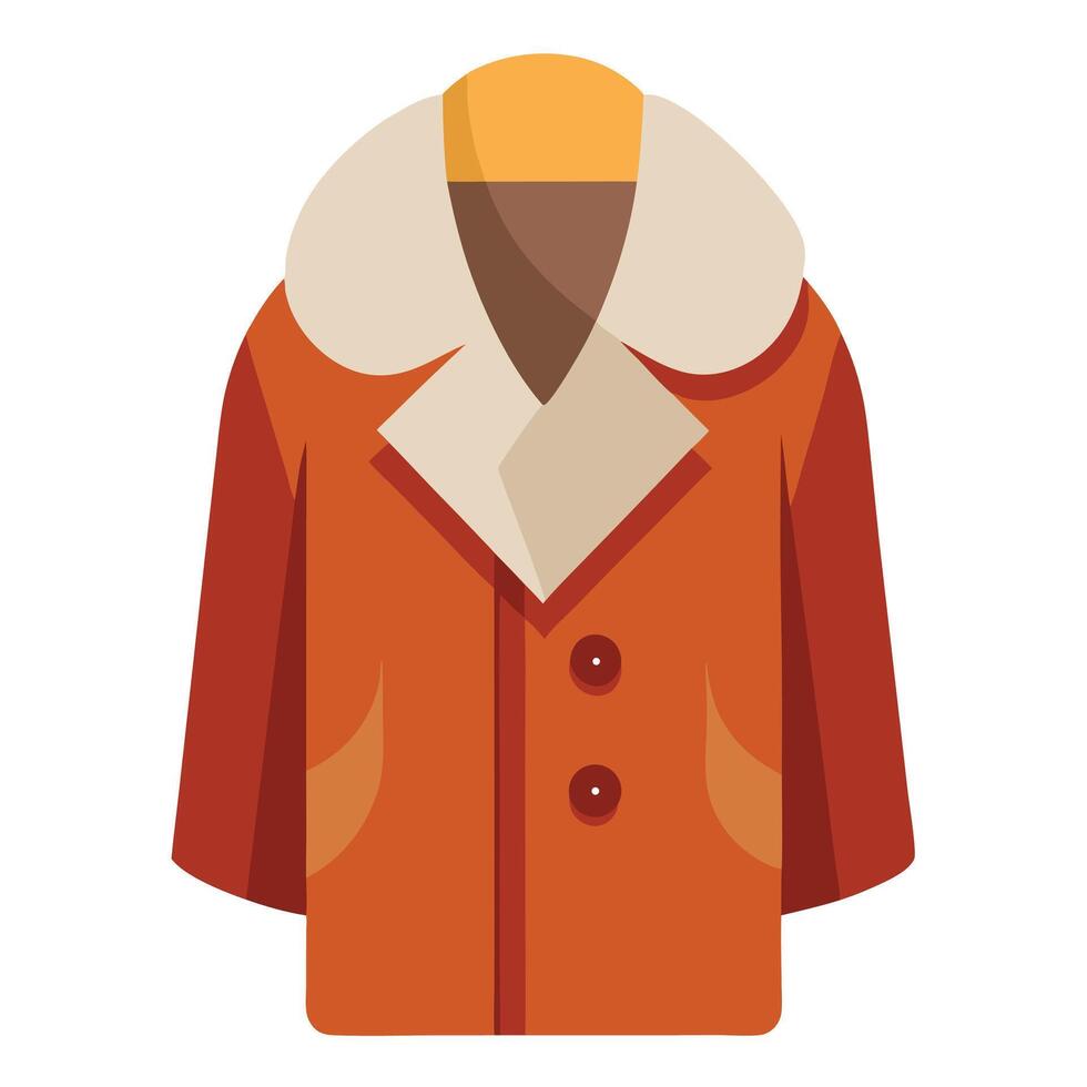 Orange Winter Coat Illustration with Furry Collar and Two Visible Buttons Depicted vector