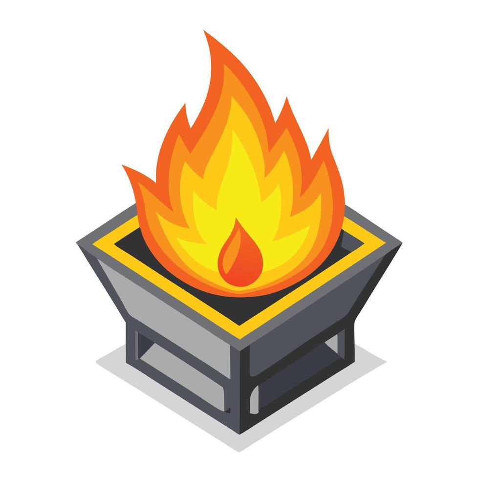 Isometric Brazier with Fiery Flames Portable Heat Source Illustration Design vector