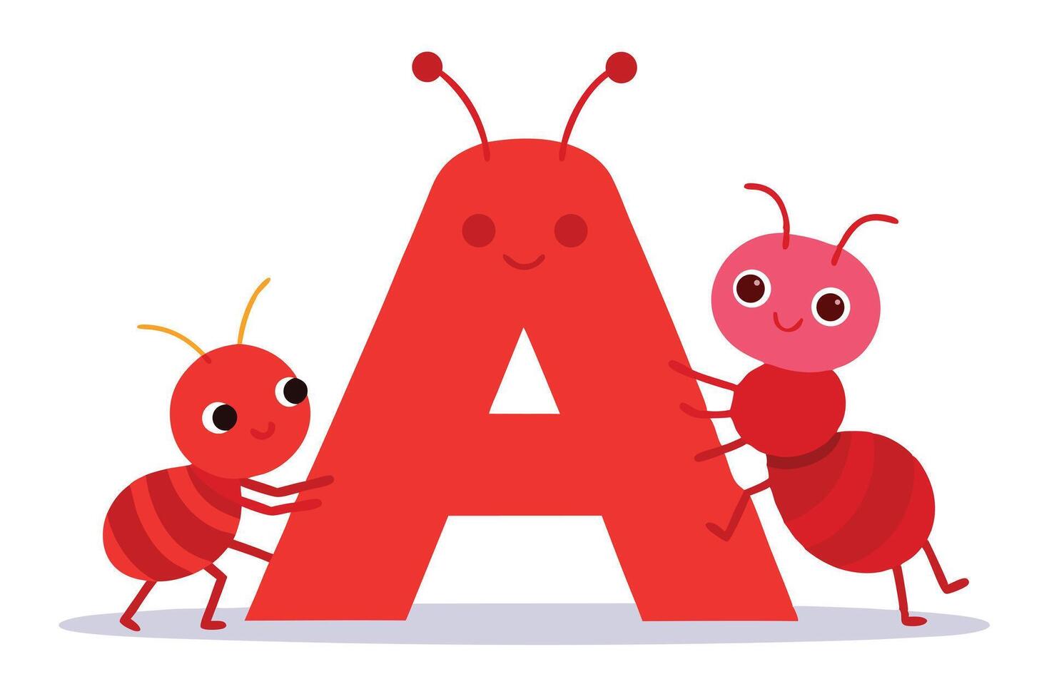 Two Animated Ants Holding a Large Red Letter A with a Face vector