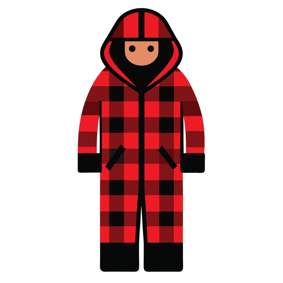 Character in Red and Black Plaid Onesie Suit with Hood Illustration vector