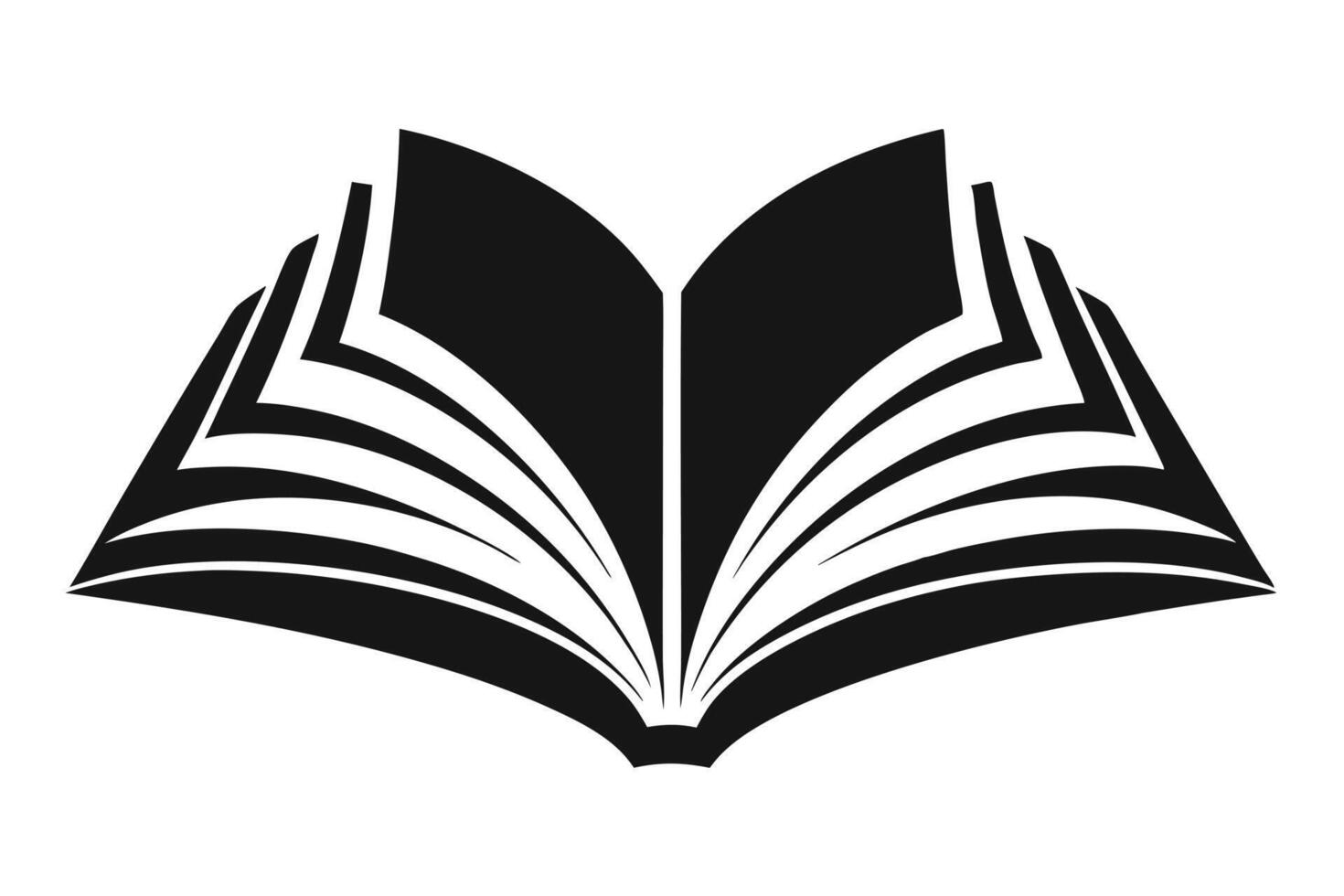 Stylized Silhouette of an Open Book with Multiple Pages in Black and White vector