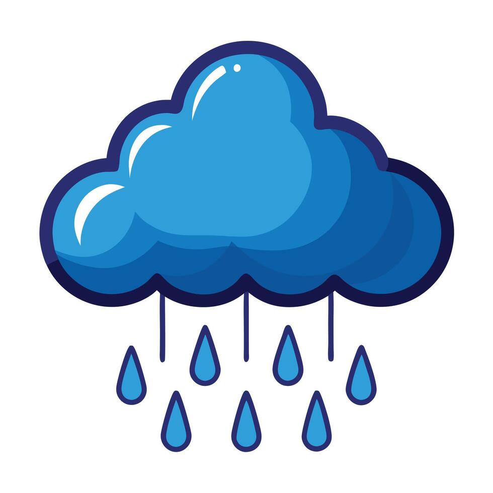 Illustrated Blue Cloud with Falling Raindrops, Depicting Rainy Weather Pattern Forecast vector