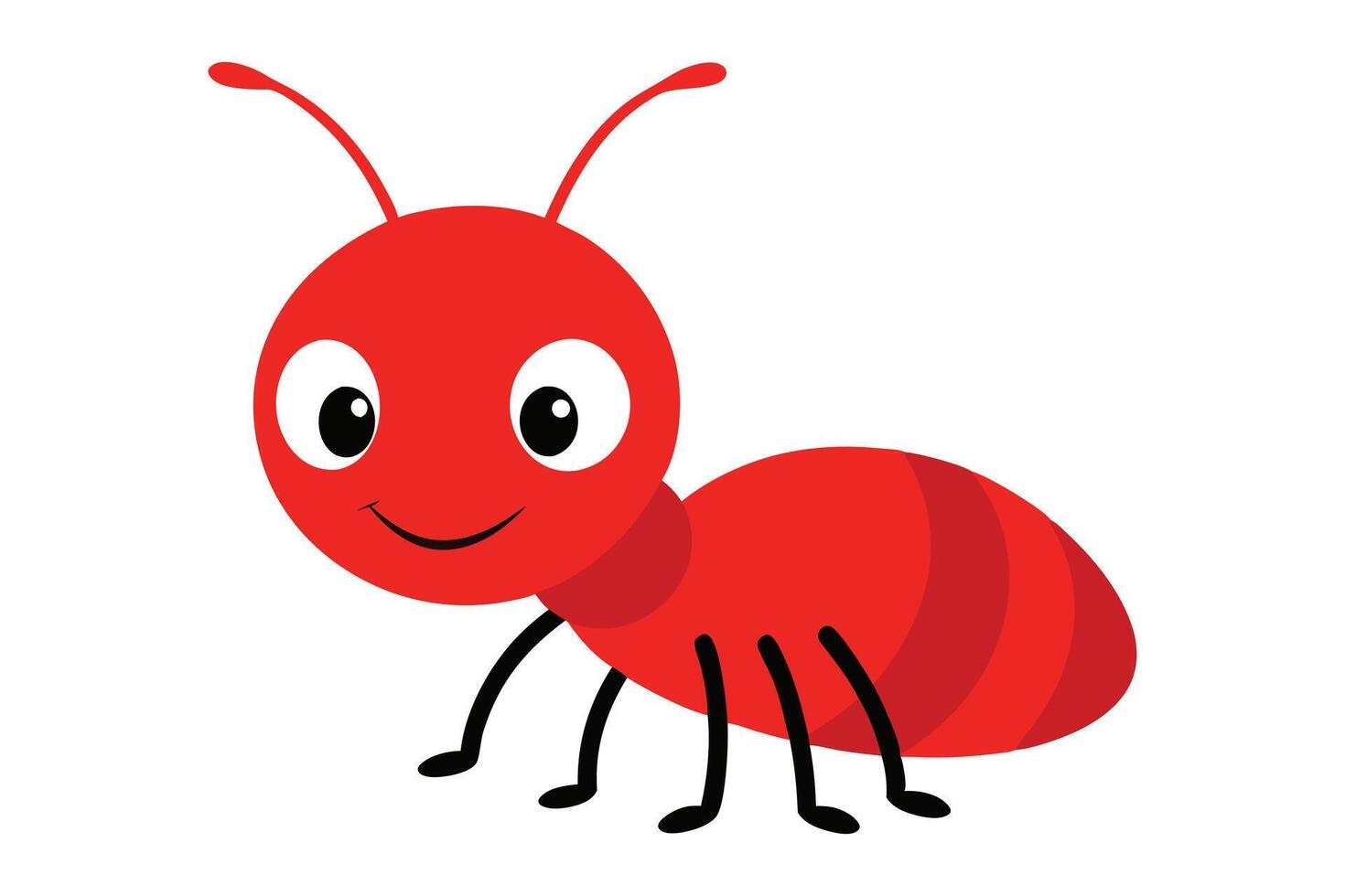 Cartoon Red Ant Smiling on White Backdrop, Showing Six Legs and Antennae vector