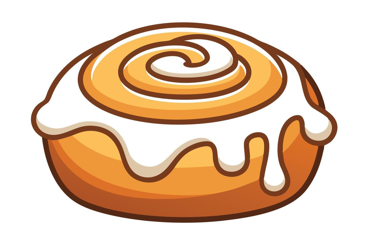 Cartoon Cinnamon Roll with White Creamy Frosting on an Isolated Background vector