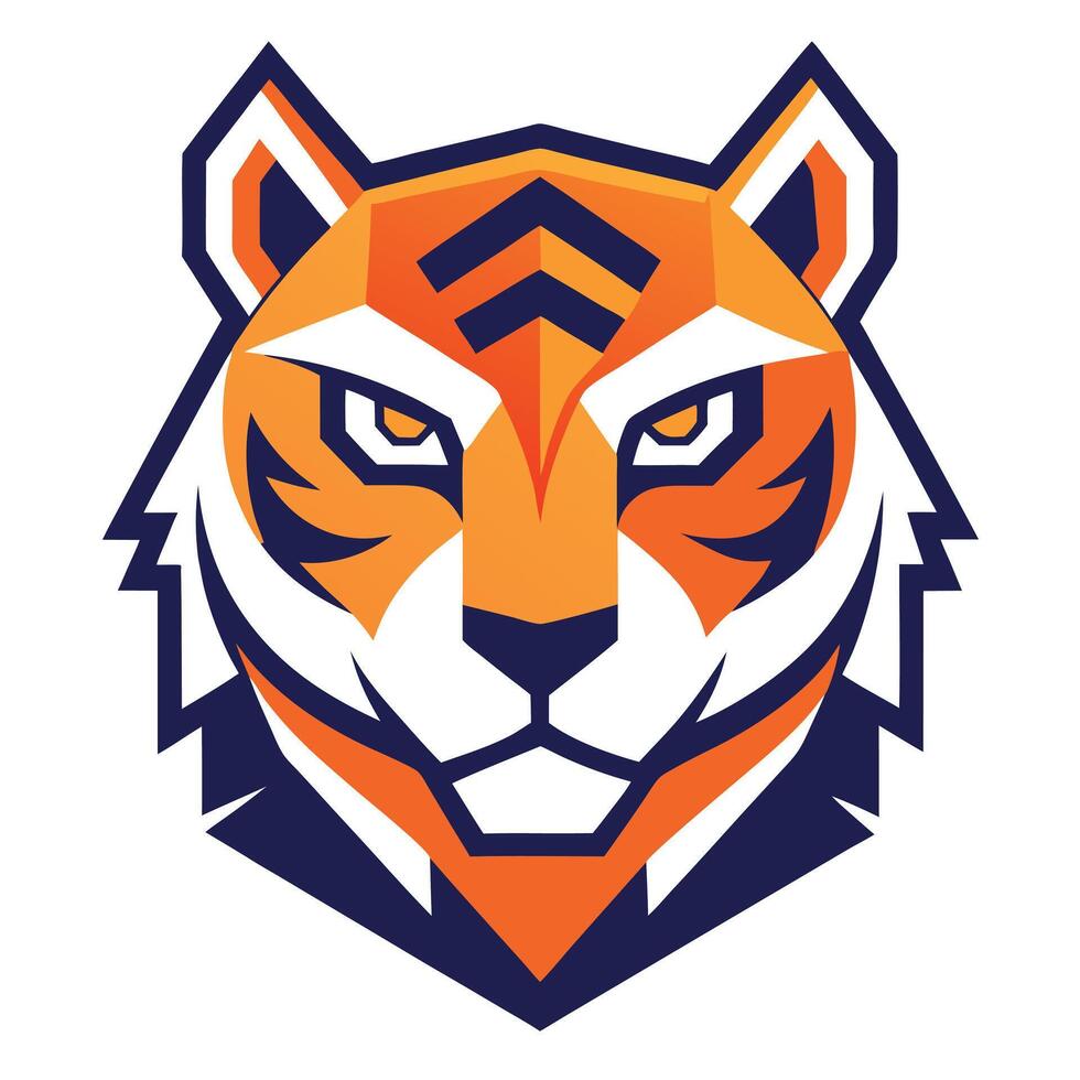 Geometric Tiger Head Logo Illustration Modern Design with Orange and Dark Blue vector