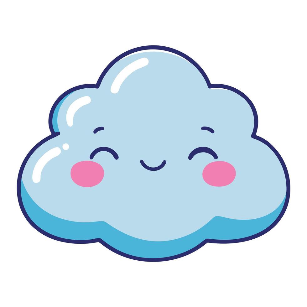 Cute Smiling Cartoon Cloud with Pink Cheeks and Blue Outline Illustration vector