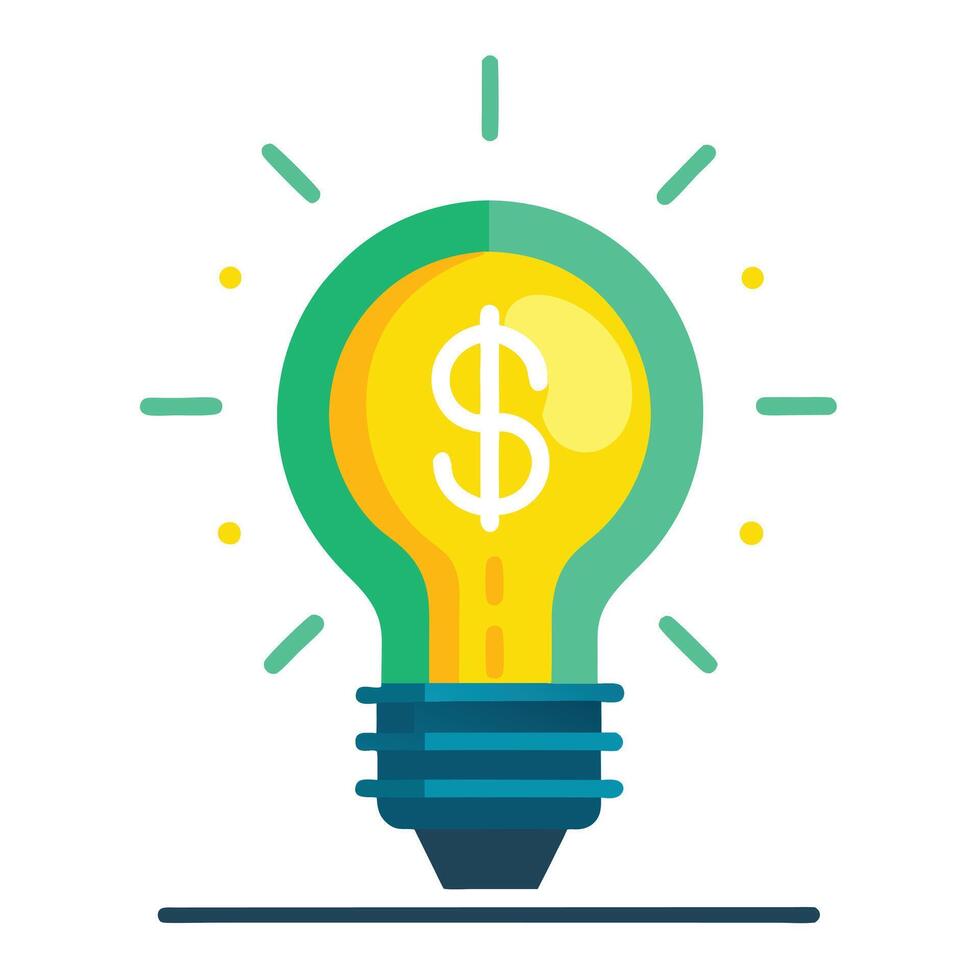 Dollar Sign Glowing Inside Lightbulb with Teal and Green Outline Represents Financial Ideas vector