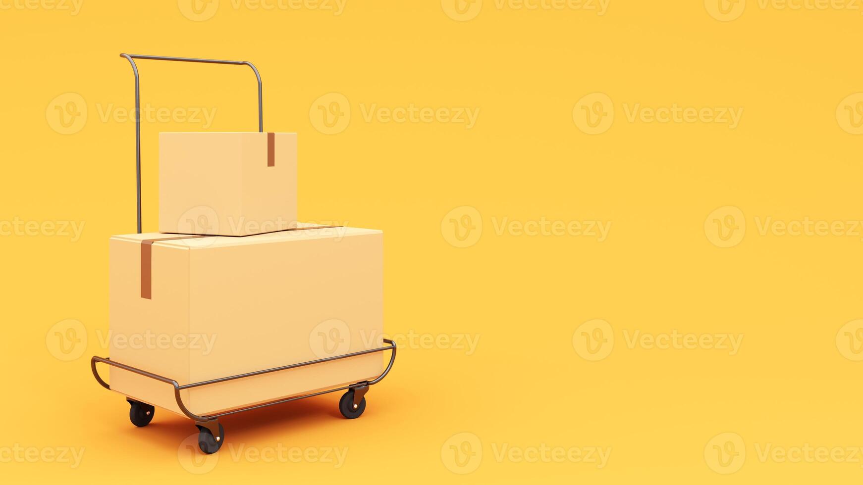 A cart with two boxes on it on a yellow background photo