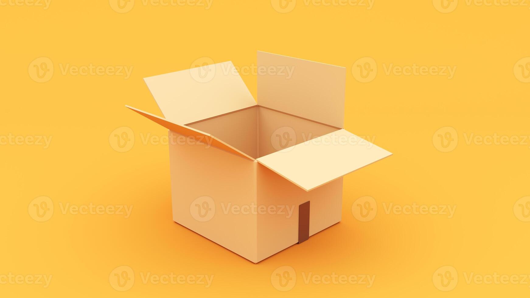 An open cardboard box on a yellow background photo