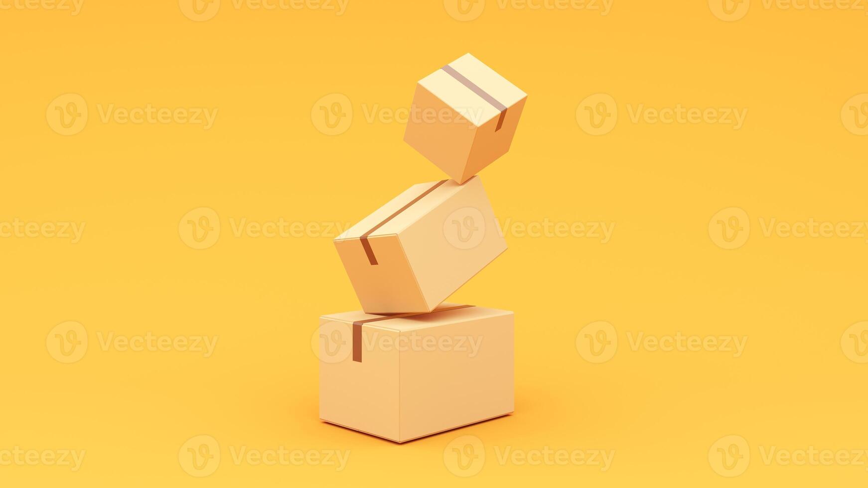 3d rendering of a stack of wooden boxes on a yellow background photo