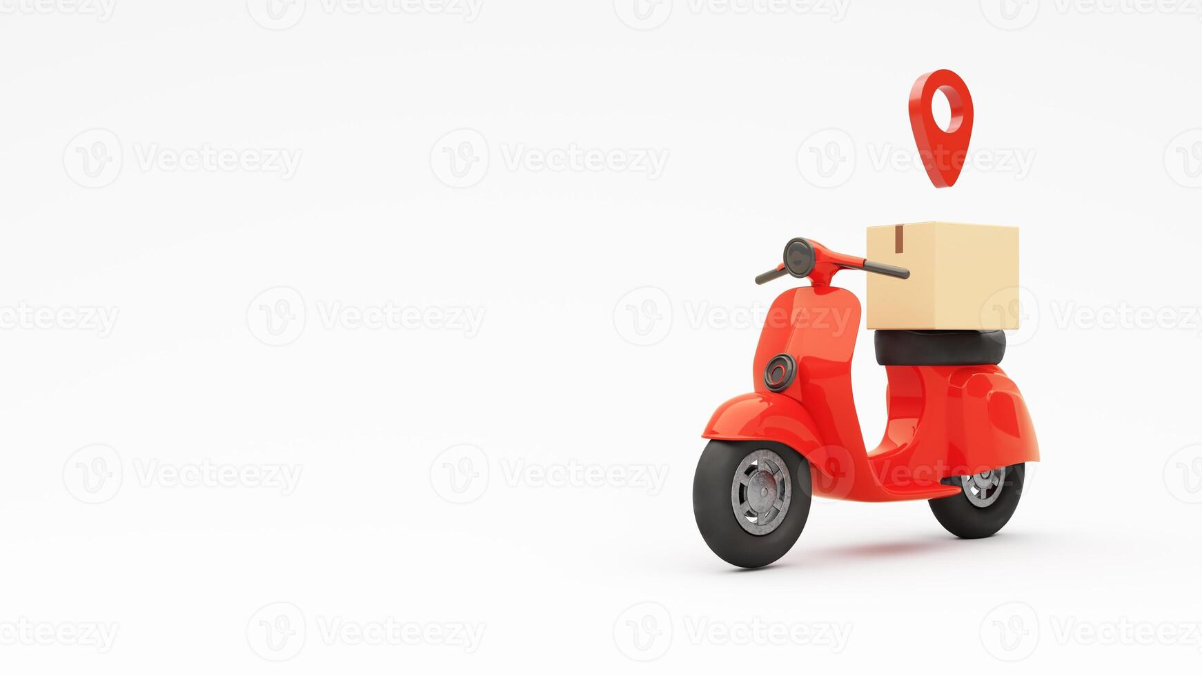 Delivery concept, parcel, mail, online order. Packaging with red scototer- 3d render. photo
