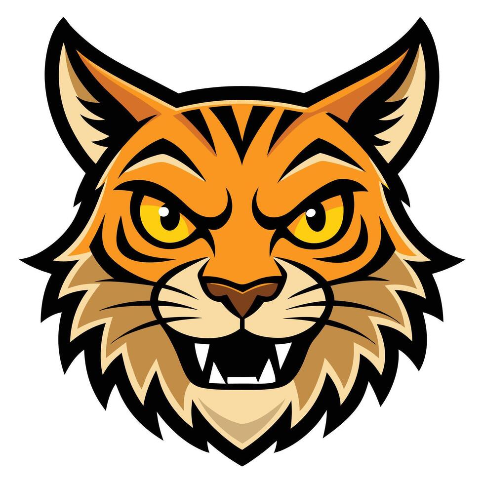 Cartoon Tiger Head Illustration with Angry Expression and Sharp Teeth on White Background vector