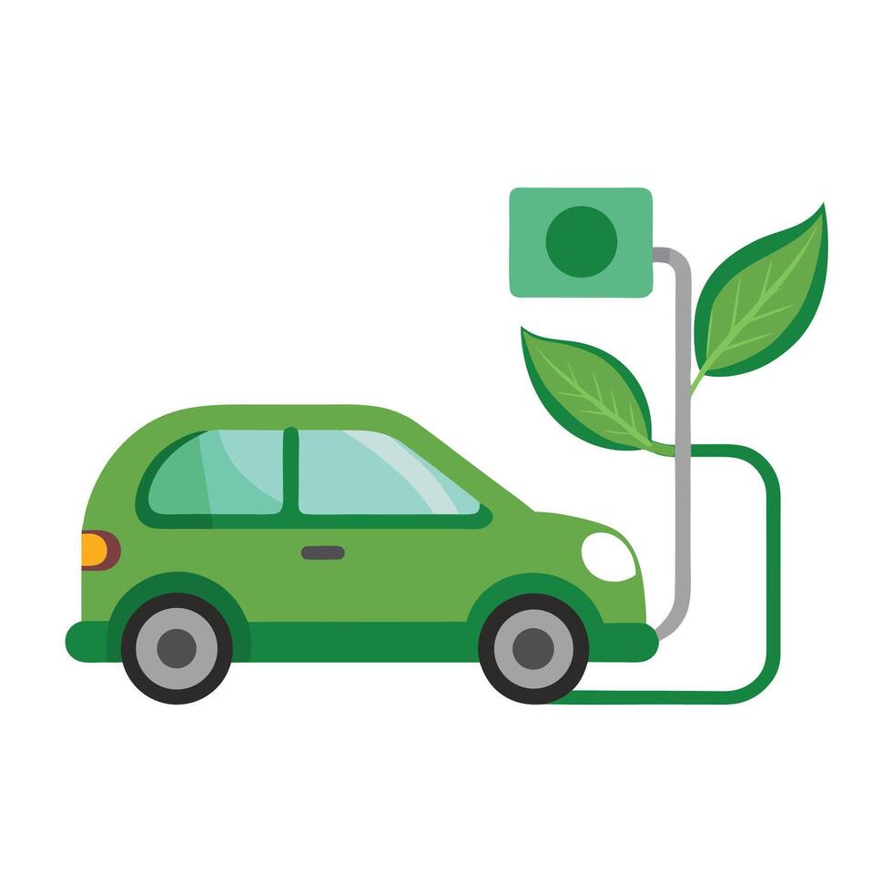 Green Electric Car Charging with Plant Connection EcoFriendly Vehicle Concept Illustration vector
