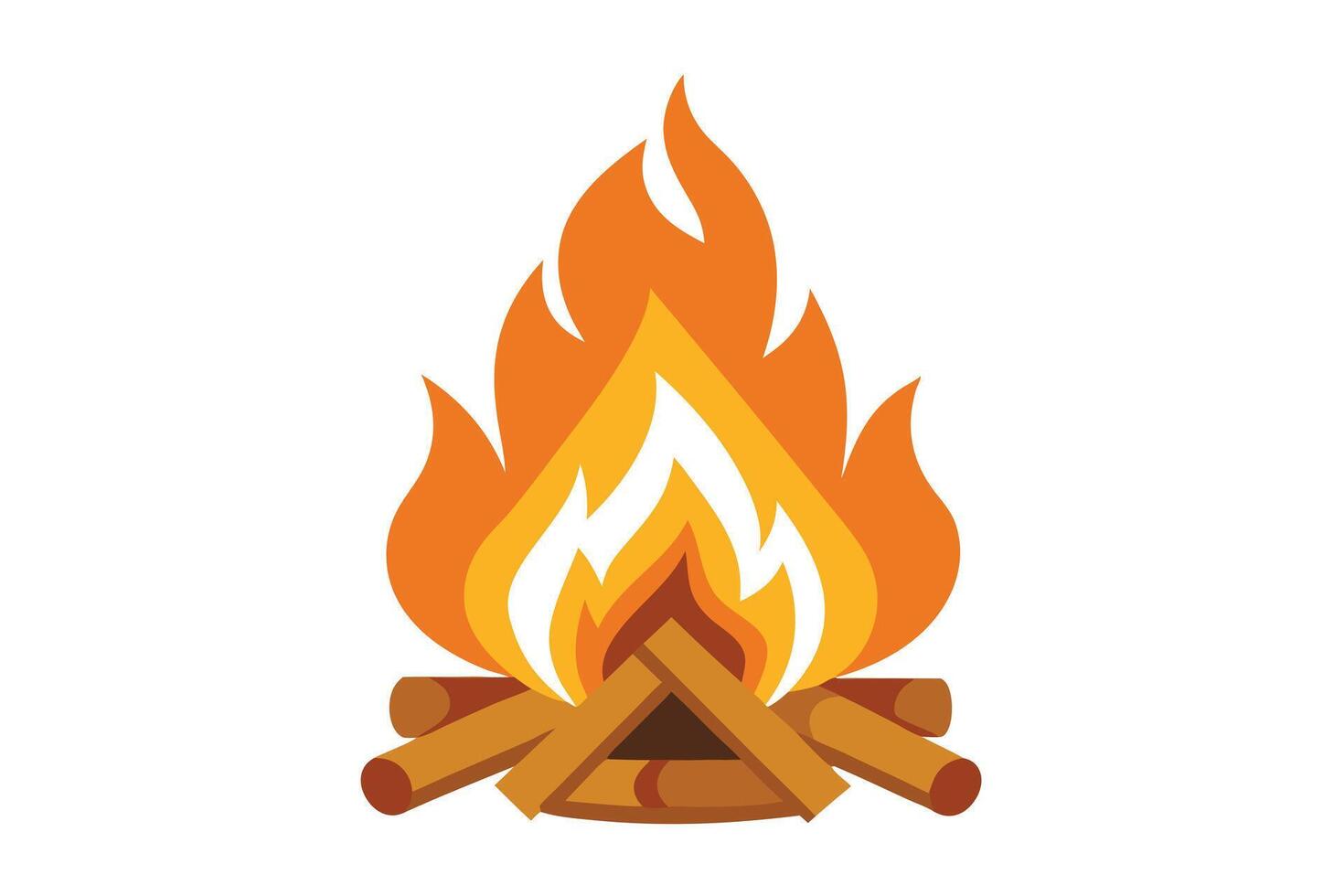 Cartoon Campfire with Bright Flames and Wooden Logs on Isolated White Background vector
