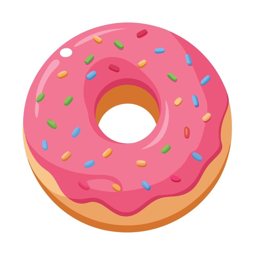 Cartoon Donut Illustration Pink Glaze and Colorful Sprinkles on Brown Base Design vector