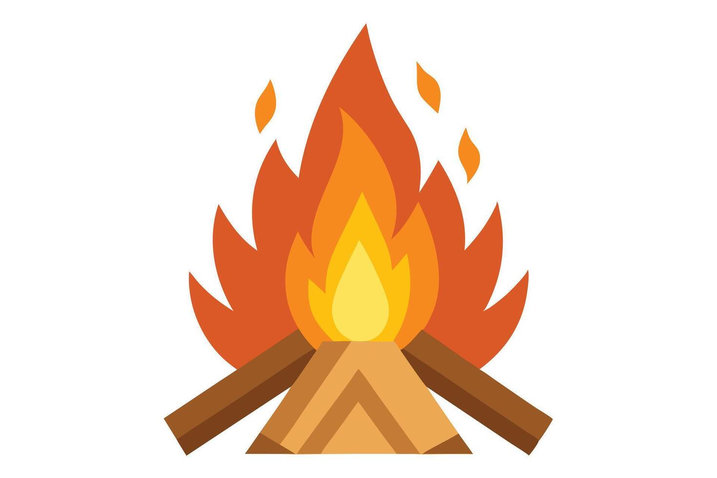 Campfire with Burning Flames Icon Warm Fire Illustration with Brown Logs on White Background vector