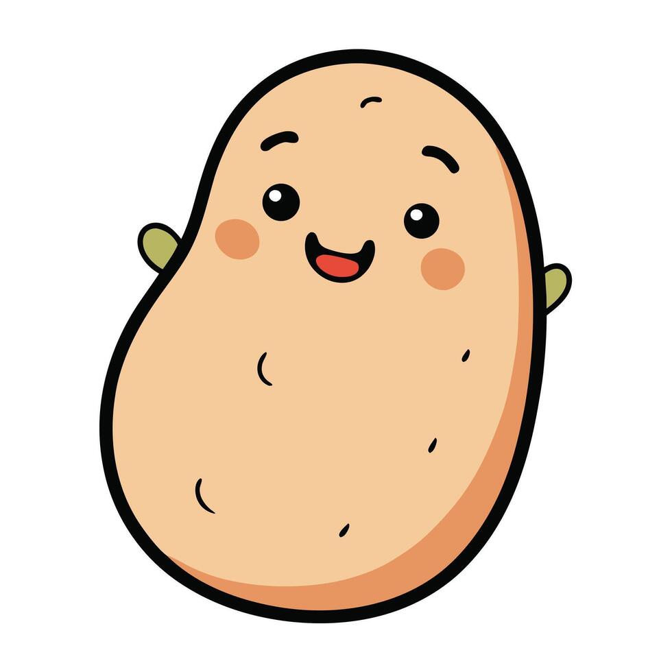 Cartoon Potato Character with a Cheerful Smile and Olive Green Sprouts Illustration vector