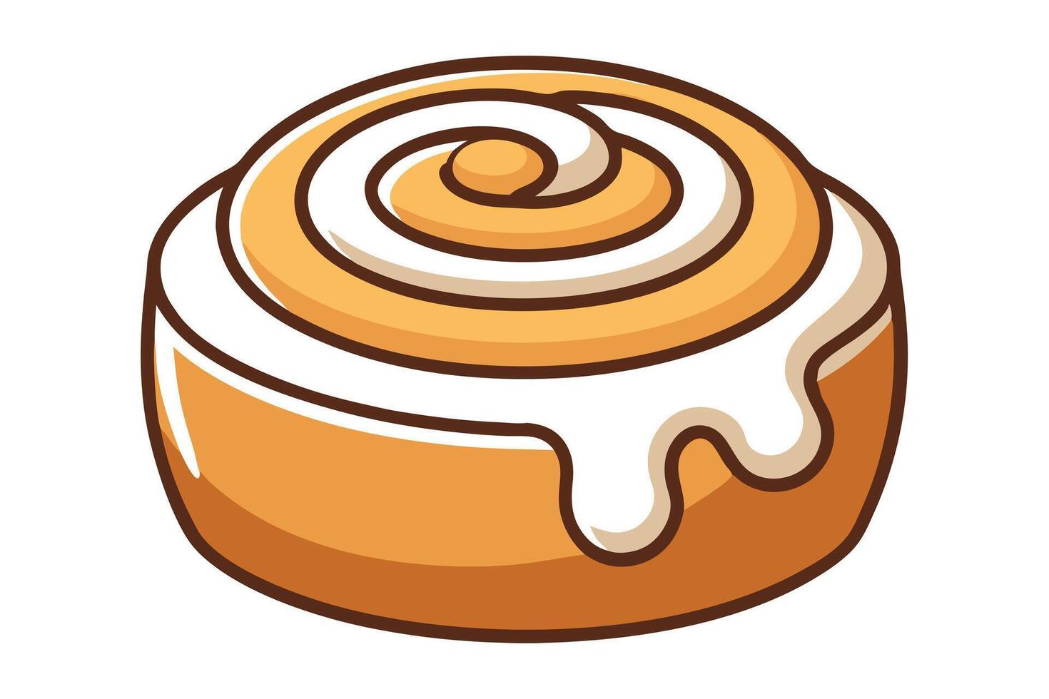 Illustrated Cinnamon Roll Pastry with Sweet Creamy Glaze on White Background vector