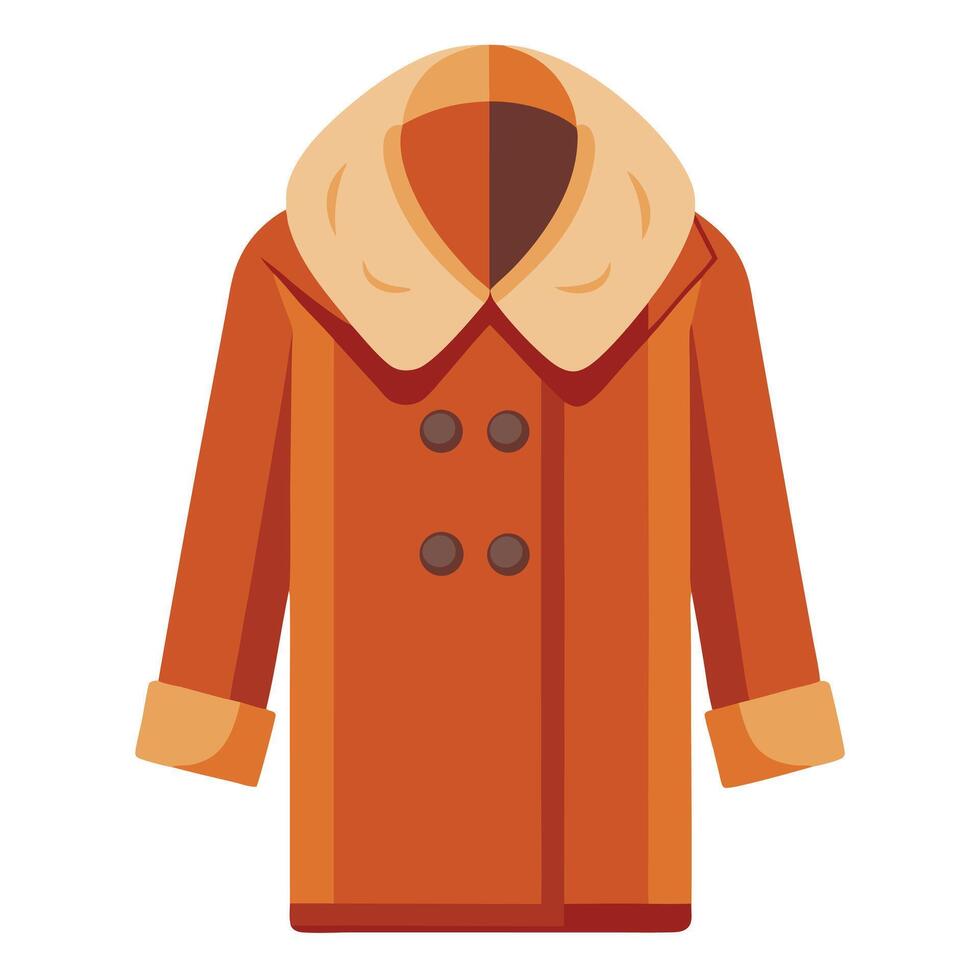 Orange Winter Coat with Cream Collar and Brown Buttons Isolated on White vector