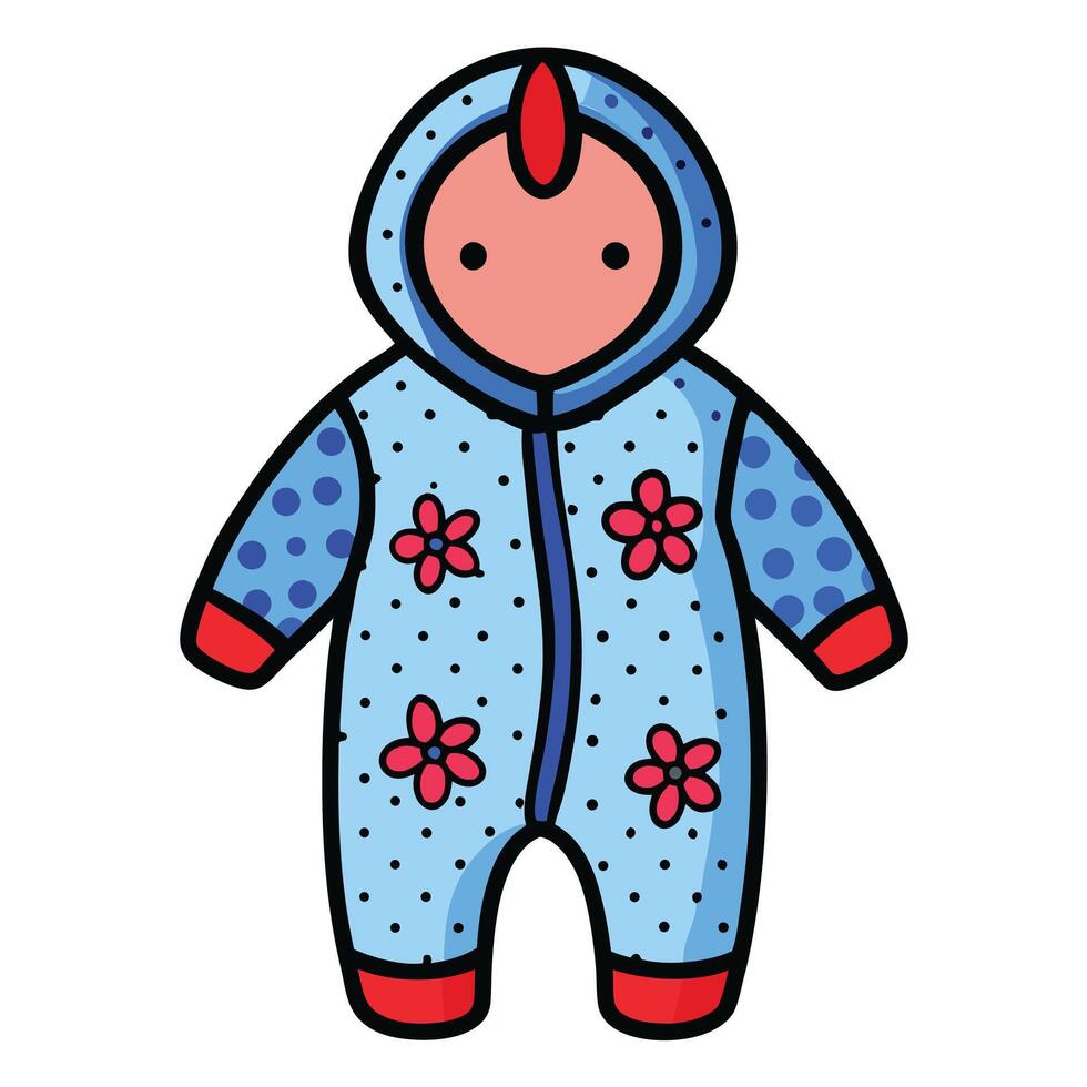 Blue Hooded Romper with Floral and Polka Dot Design Baby Apparel Illustration vector