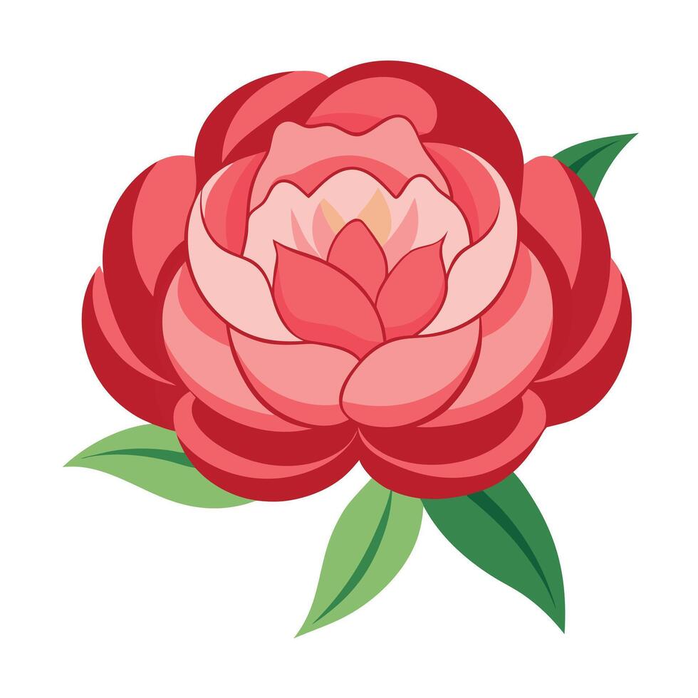 Artistic Red Rose Blossom with Green Leaves, Isolated Illustration for Design vector