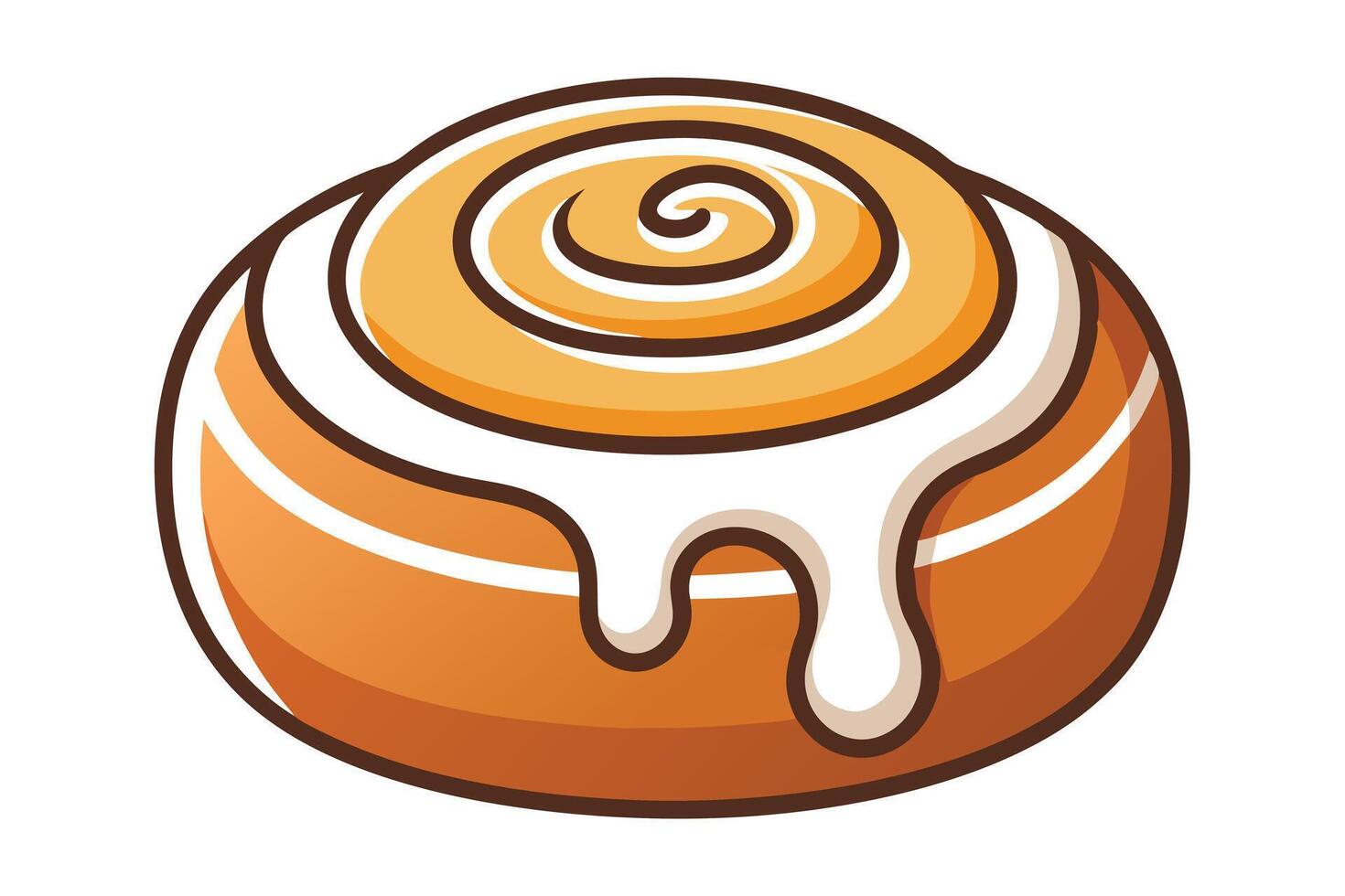 Cartoon Cinnamon Roll with Creamy Drizzle, Delicious Pastry Treat Illustration on White vector