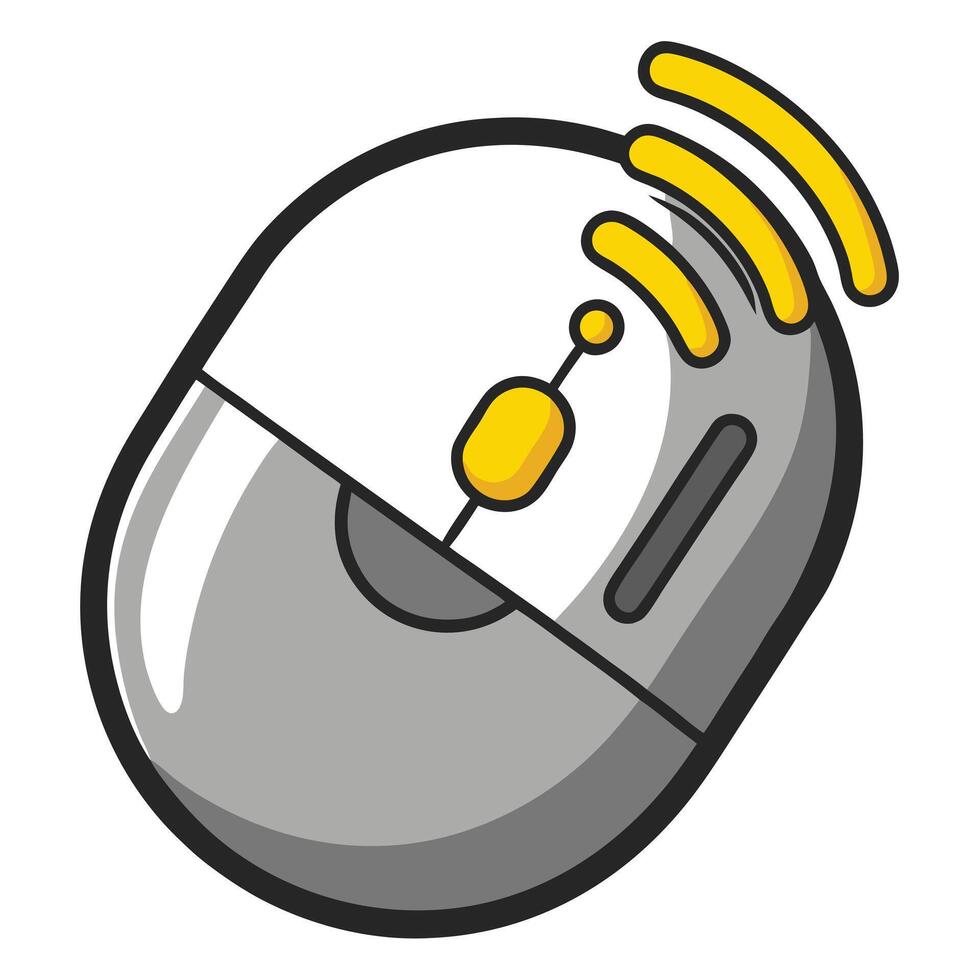 Gray and White Computer Mouse with Golden Signal Waves Illustration Design vector
