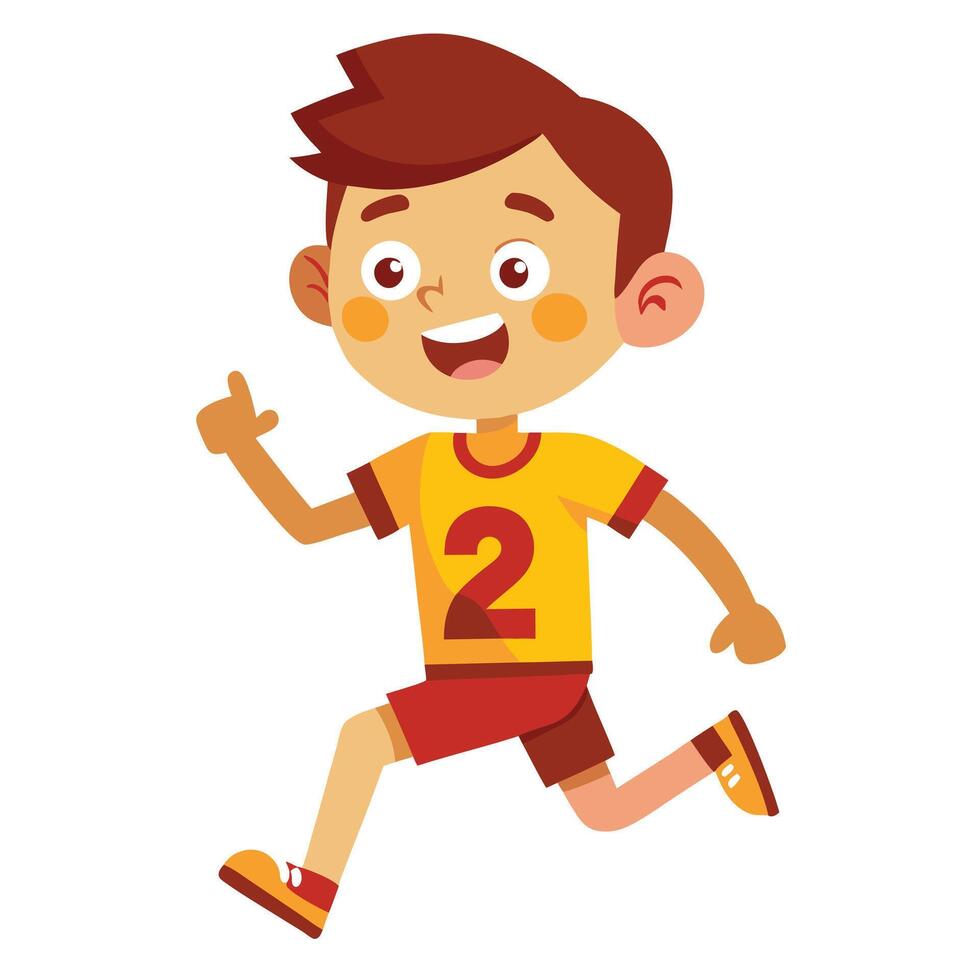 Cheerful Cartoon Boy Running with Number Two Jersey Celebrating Success or Achievement vector
