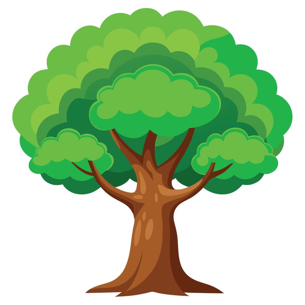 Cartoon Lush Green Tree with Brown Trunk and Branches Illustration Art vector