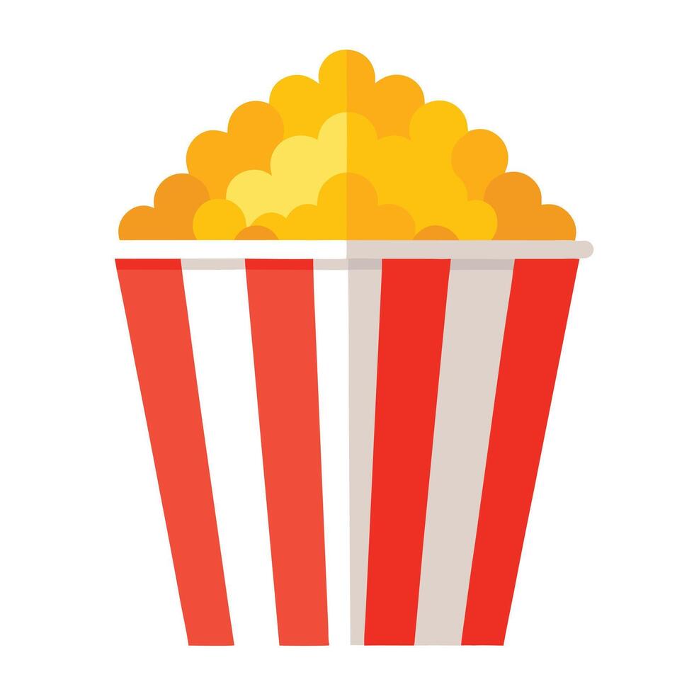 Cartoon Popcorn Bucket Red and White Stripes, Golden Kernels, Delicious Treat vector