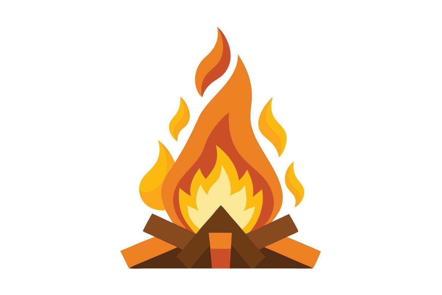 Cartoon Illustration of Burning Campfire with Logs and Flames on White Background vector