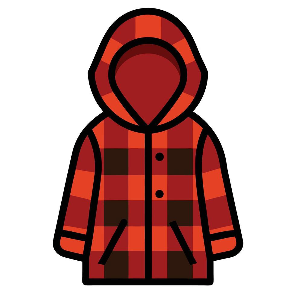 Red and Brown Plaid Hooded Jacket Illustration with Pockets and Button Closure vector