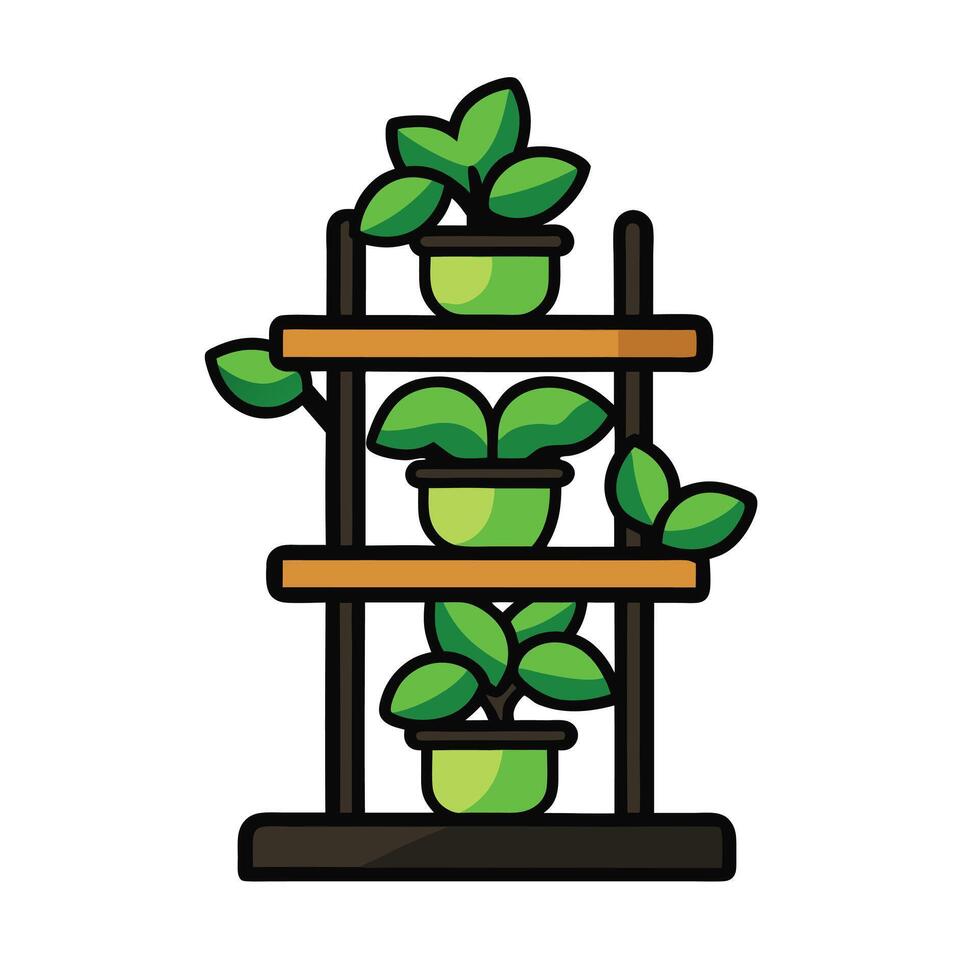 ThreeTiered Plant Stand with Green Potted Plants Illustration for Home Decor or Gardening Projects vector