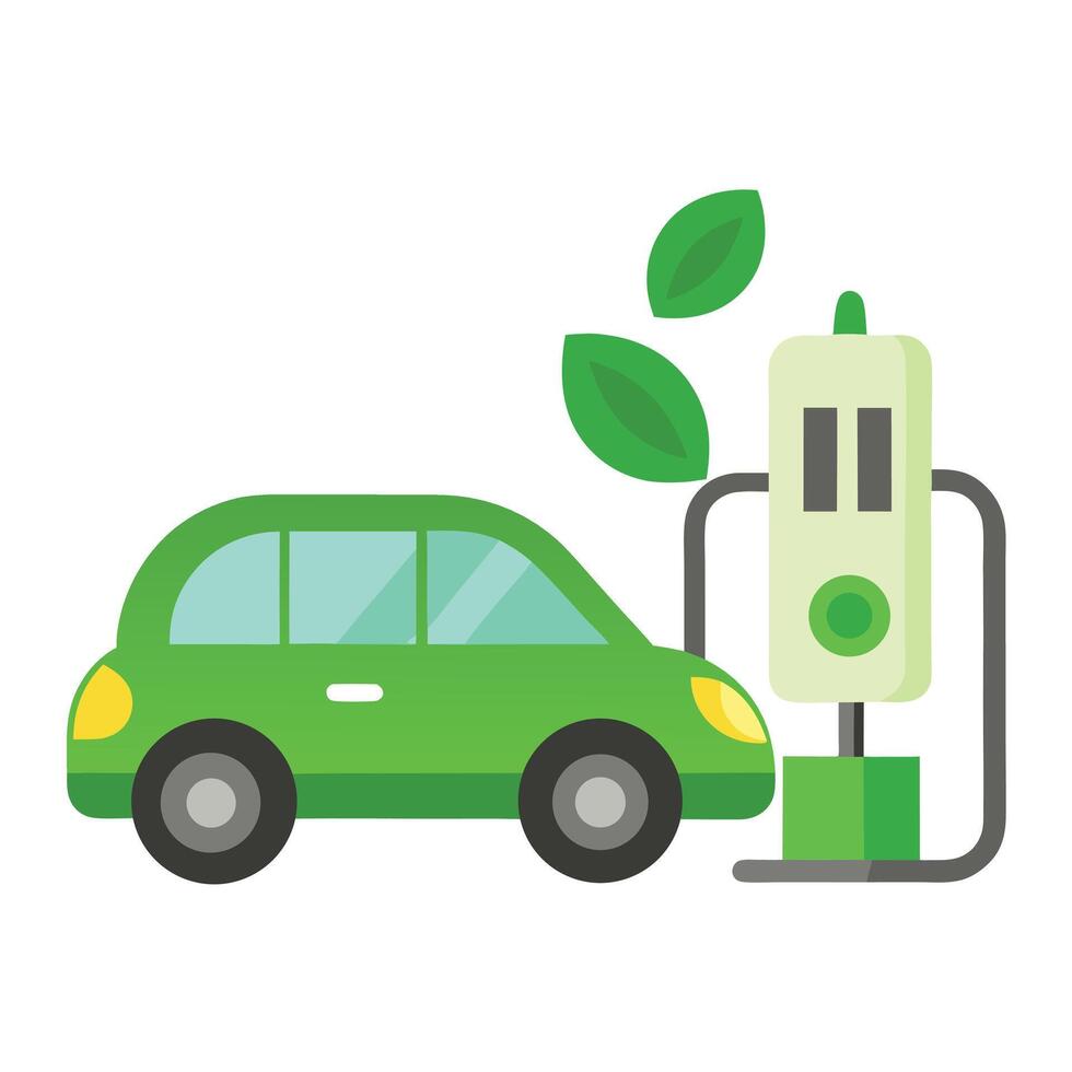EcoFriendly Green Electric Car Charging at a Station with Leaves Concept vector