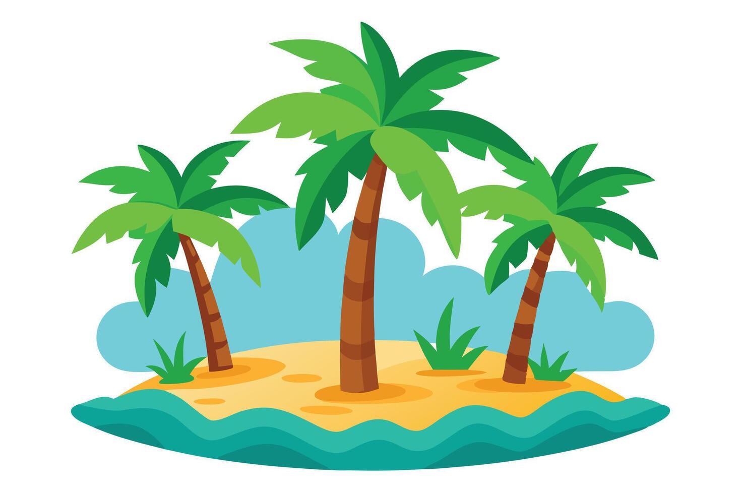 Cartoon Island with Palm Trees and Light Blue Sky Illustration vector