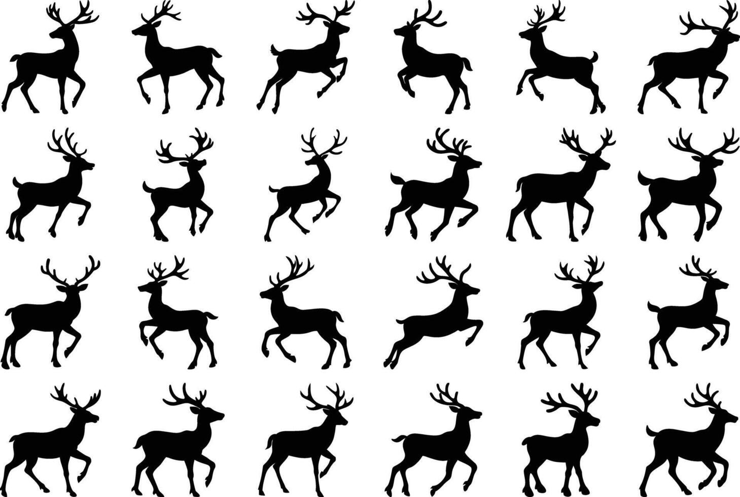 Many Reindeer Silhouettes on White Background Christmas Holiday Design Elements and Winter Decoration vector
