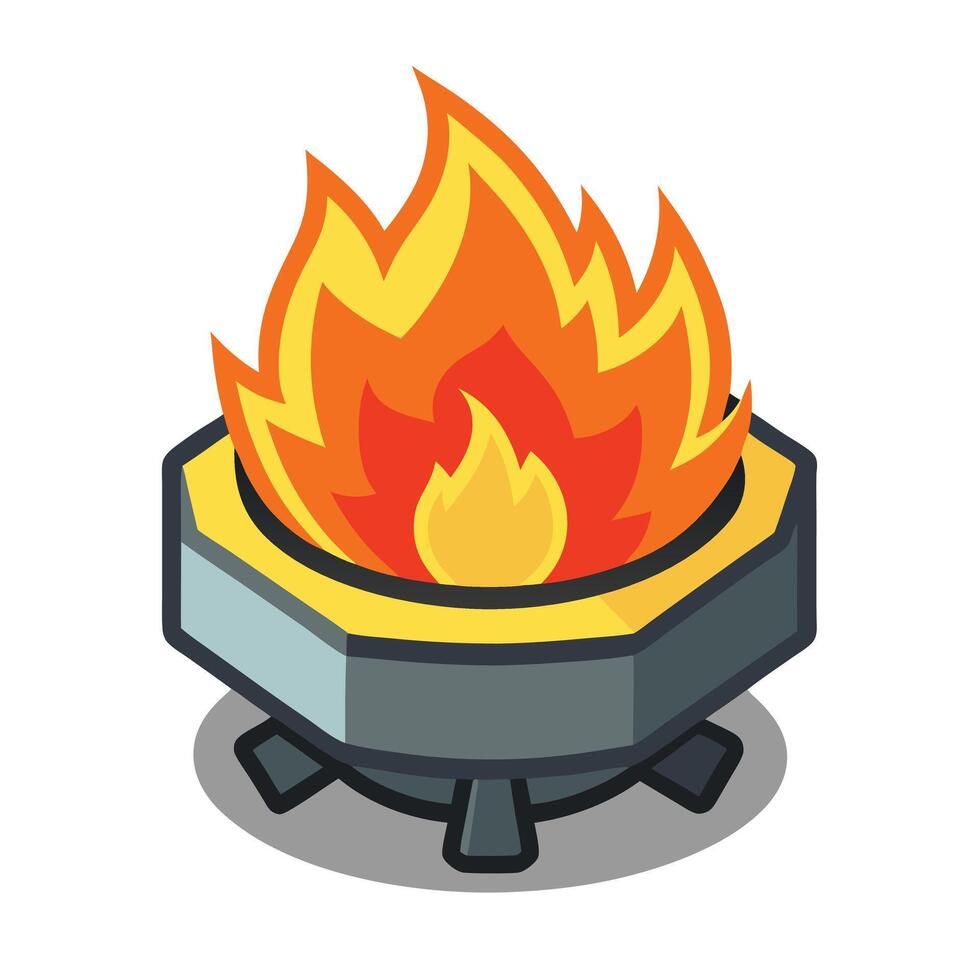 Animated Campfire Hexagonal Fire Pit with Burning Flames, Fire Illustration vector