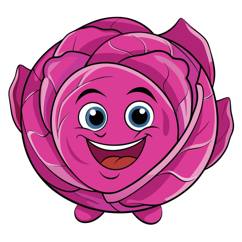 Animated Smiling Red Cabbage Cute Cartoon Vegetable Character Illustration for Educational Resources vector